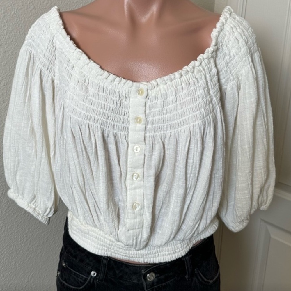 Free People/ We the free “Dancing Til Dawn”White Billowy Gauzy Peasant crop - Picture 3 of 6